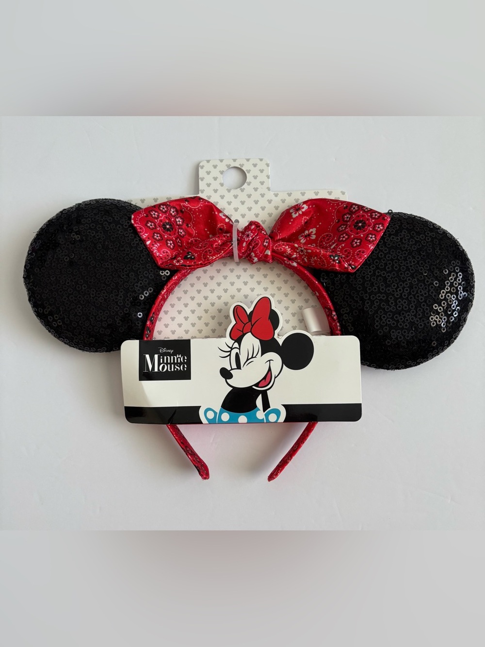 Disney Minnie Mouse Sequin Ears Red Bandana Bow Headband NWT